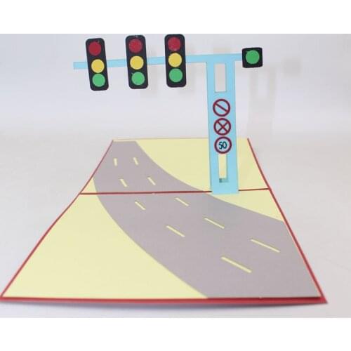 3D Laser Cut Handmade Road Traffic Lights Paper Invitation Greeting Card Kids Birthday School Safety Education Creative Gift