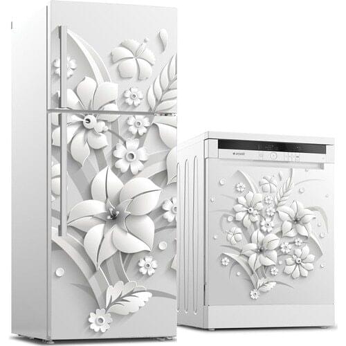 3D Custom Dishwasher Refrigerator Contact Paper Embossed Flower Wall Freezer Decal Film Panel Cover Wall Sticker Home Decor Gift