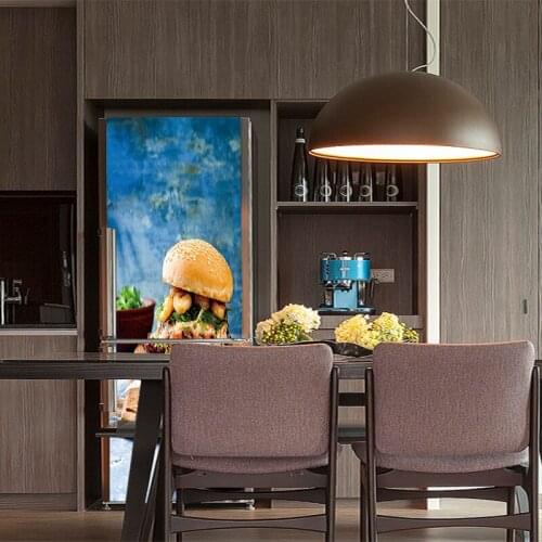 60x150cm/60x180cm Hamburger Pattern Fridge Sticker PVC Refrigerator Door Stickers Kitchen Self-adhesive Wall Stickers Decor