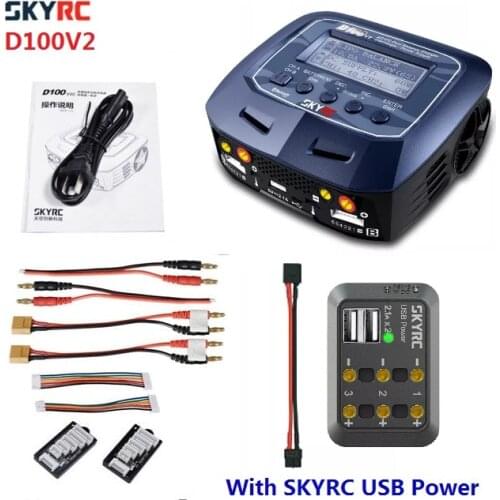 SkyRC D100 V2 AC/DC Dual 100W Balance Charger 10A 5A Discharger for NiMH/LiPo Battery with USB Power + AU US EU UK PLUG