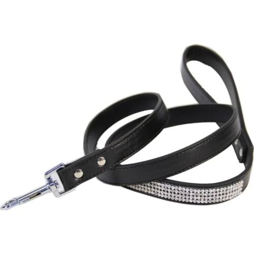 Free shipping Rhinestone PU dog leather leash S M L three colors supply small dog leash leather Luxury design dog collar leash