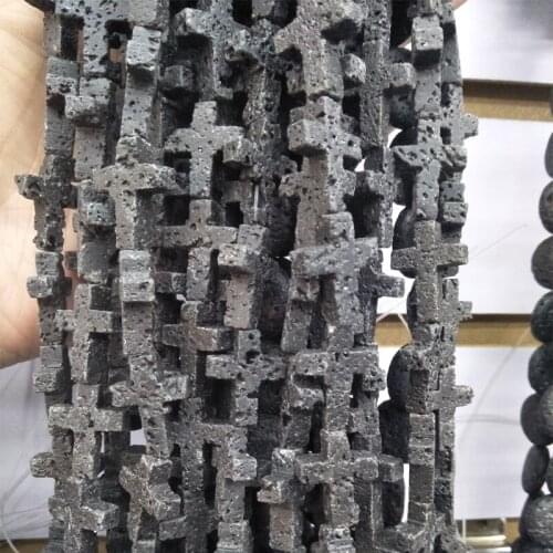 15x20mm Cross Shape Natural Lava Stone Beads Black Volcanic Rocks Loose Beads For DIY Pendant Necklace Jewelry Making Material