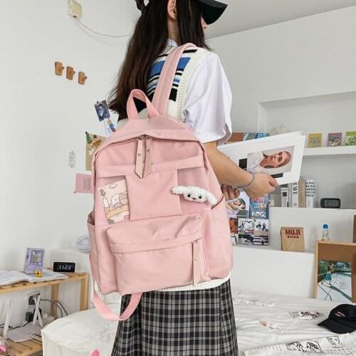 All-match Side Pocket Black Backpacks Women Solid Simple Large Capacity Ins Harajuku Student Bag Couples Travel Backpack Ulzzang