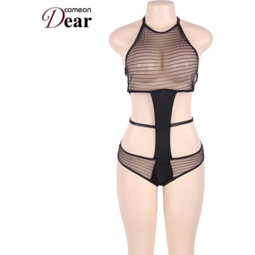 Comeondear Halter Teddies Lingerie Women Backless Summer Sexy Bodysuits for Sex Black Plus Size Body Suit Exotic RB80643