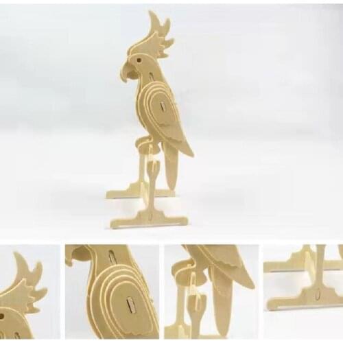 Wood Animal 3d Puzzle Parrot Simulation Handmade Model Elephant Educational Gift for Children Boy Hand Assembled Toys
