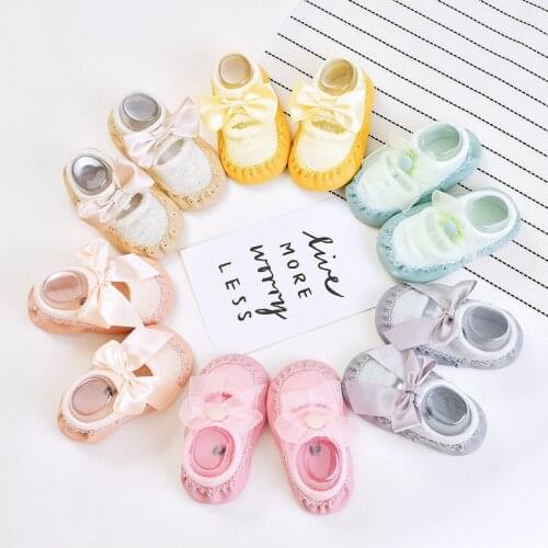 Spring Autumn 0-2T Baby Floor Socks Solid Non-slip Newborn Shoes Socks Soft Cotton Bow-knot Socks Infants Gift Baby Accessories