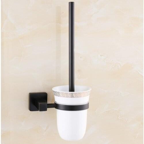 European style black toilet brush bathroom stainless steel ceramic toilet brush cup holder set