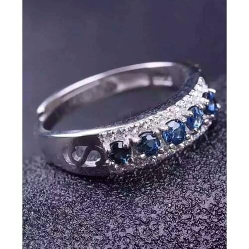 Natural blue sapphire gem Ring Natural gemstone ring S925 sterling silver trendy luxurious array women girl wedding gift Jewelry