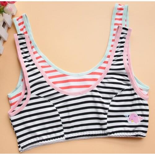 Fashion Striped Young Girls Bra 95% Cotton Sports Breathable Student Underwear Cozy Training Bra For Kids