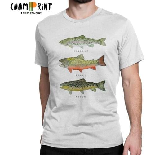 Brown Rainbow Trout Triad Men T Shirts Fishing Fly Fishing Tee Shirt Short Sleeve Round Neck T-Shirt Pure Cotton Summer Clothes