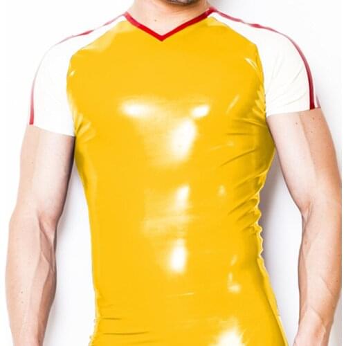 Mens V-neck design summer latex shirt made of 0.4mm thickness natural latex materials
