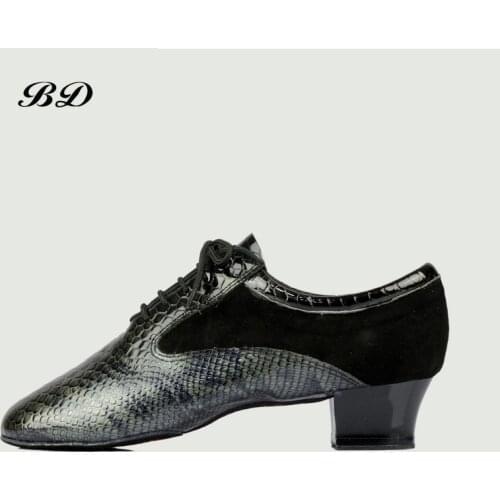 BD DANCE SHOES Latin Shoes Ballroom MEN Shoe Modern Imported Patent Leather Serpentine Matte Leather 4.5 cm Elastic Heel 445 HOT