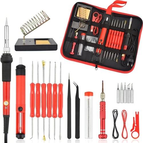 26Pcs 60W Multifunctional Electric Solder Iron Kit Screwdriver Desoldering Pump Tip Wire Pliers + Tool Bag EU Plug/US Plug