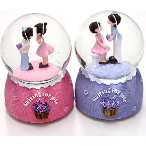 Night Light Music Box Crystal Ball Craft Home Desktop Decor Snow Globe Glass Gift Winter Lovers Snowball with Snowflake Rotating