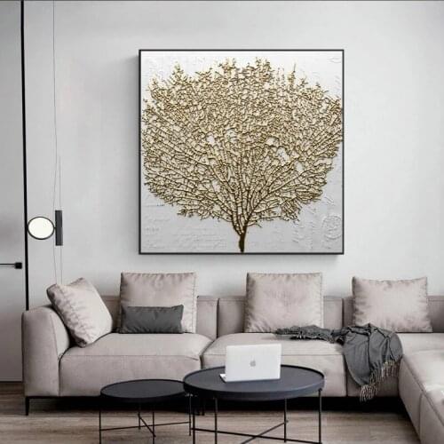 Nordic Style Golden Rich Tree Picture Light Canvas Painting Posters and Prints Wall Art Pictures for Living Room Cuadros