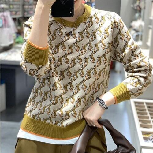 2020 New Animal Jacquard Luxury Designer Vintage Sweater Women O-Neck Pullovers Warm Winter Fashion Office Lady Argyle Sweater
