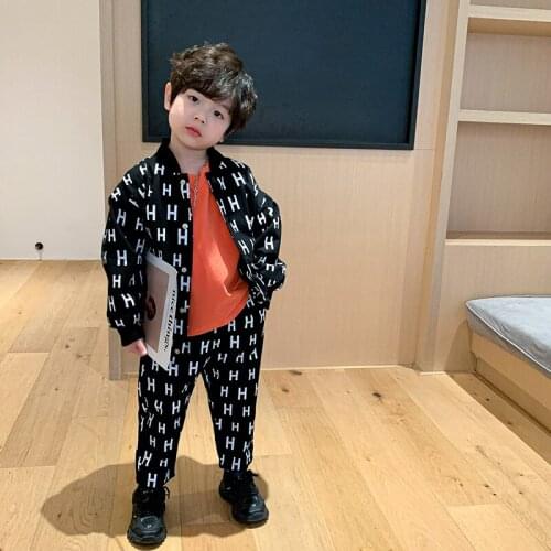 New Vintage Spring Summer Childrens Clothes Suit Boys Sweatshirts + Pants 2pcs/Set Kids Teenage Top School Beach Boy Clothing