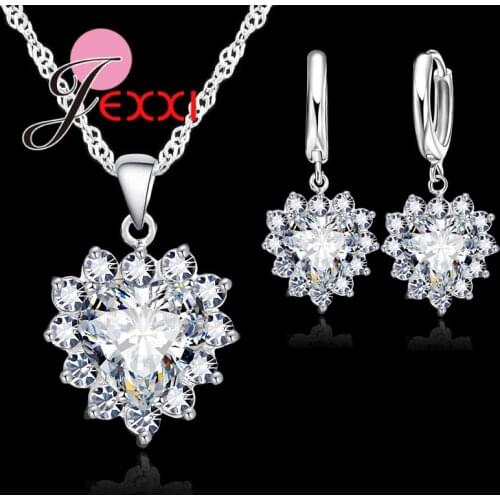 New Arrival 925 Sterling Silver Set With Shiny Blue Crystal Elegant Female Bridal Jewelry To True Love