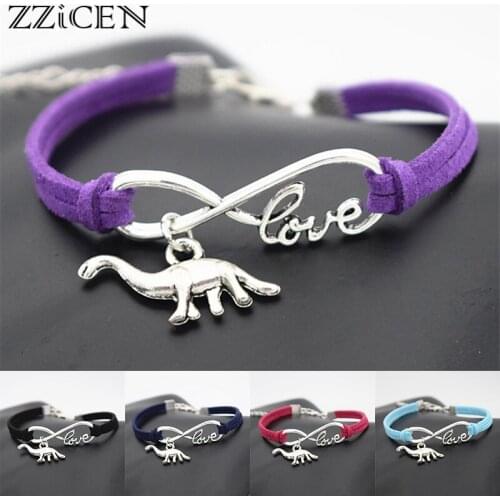New Personality Antique Infinity Love Cute Animal Apatosaurus Dinosaur Charm Leather Bracelets Gifts Party Unique Jewelry