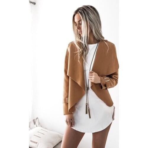 2018 Autumn and Winter New Women Clothing Pure Color Lapel Coat 4 Colors Irregular Wool Blends Coat Temperamental Casual Coat