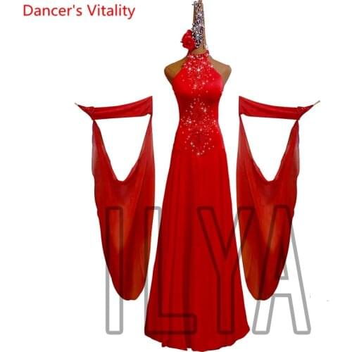 Waltz Dress Female Adult High-end Custom Suspender Flutter Sleeve Dance Skirt Ballroom Dance Professional Performance Clothing