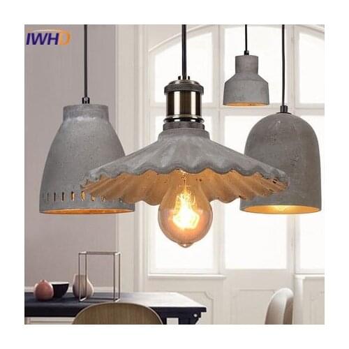 IWHD Style Loft Cement Pendant lights Retro Industrial Hanging Lamp Restaurant Kitchen Bedroom Hanglamp Lamparas Home Lighting