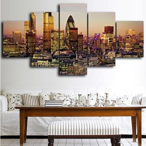 London City Canvas Posters Home Decor Wall Art 5 Pieces Paintings For Living Room HD Prints Modern Landscape Pictures(No Frame)