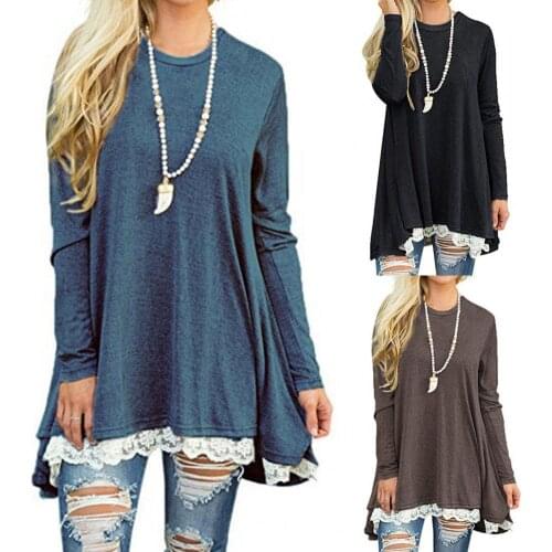 Casual Dress Lace Irregular Hem Women Long Sleeve O Neck Skirt for Date