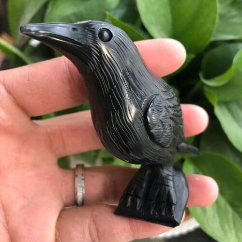 Natural obsidian, hand-carved lucky bird