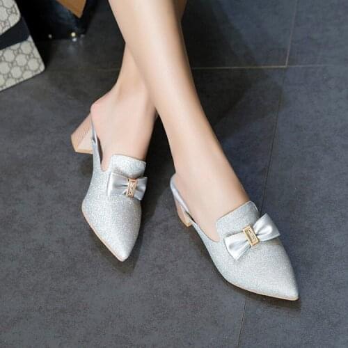 PXELENA Women Mules Slides Sequined Bling Brial Wedding Summer Slippers Gold Siver Purple 2019 New Fashion Shoes Block High Heel