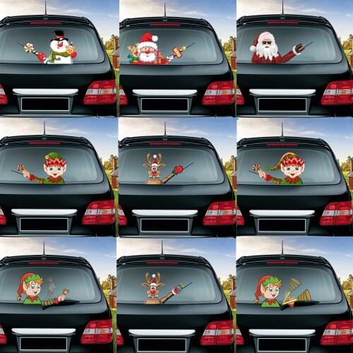 Santa Claus Fun Stickers Christmas Gift Automobile Decorations For Car Rear Windshield Window Waving Wiper Stickers Car Styling