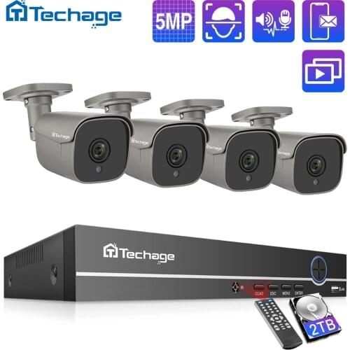 Techage H.265 8CH HD 5MP POE Security Camera System Two-way Audio Face Detetcion Waterproof Outdoor CCTV Video Surveillance Set