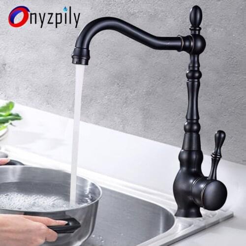 Onyzpily Kitchen Sink Faucets Black Bronze Kitchen 360 Rotation Kitchen Water Crane Tap Single Handle Mixer Tap смеситель для ку