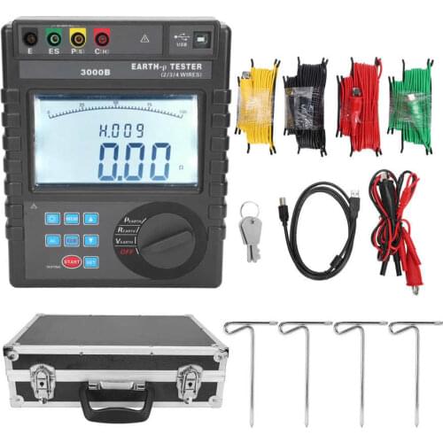 Earth Resistance Tester with LCD Display 0-9000kΩm Digital Soil Resistivity Meter Grounding Resistance Tester