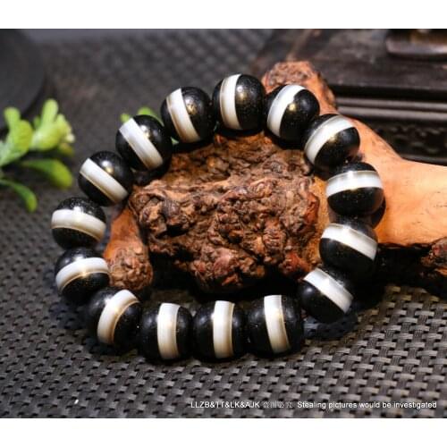 Ultra Energy Tibetan Top Old Agate Wide Line Healer Medicine dzi Bead Bracelet A LKbrother Talisman UPD210202A4