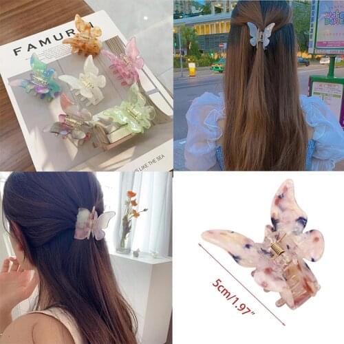 Acetate Resin Hair Claw Sweet Fairy Butterfly Hairpin Clip Gradient Tie-Dye Colored Styling Tools Barrettes for Women Girls