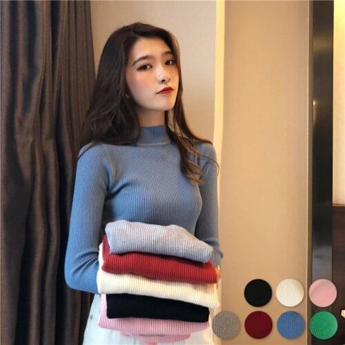 [High-quality core-spun yarn] Autumn And Winter Half Turtleneck Sweater All-match Bottoming Shirt Slim Knit Sweater