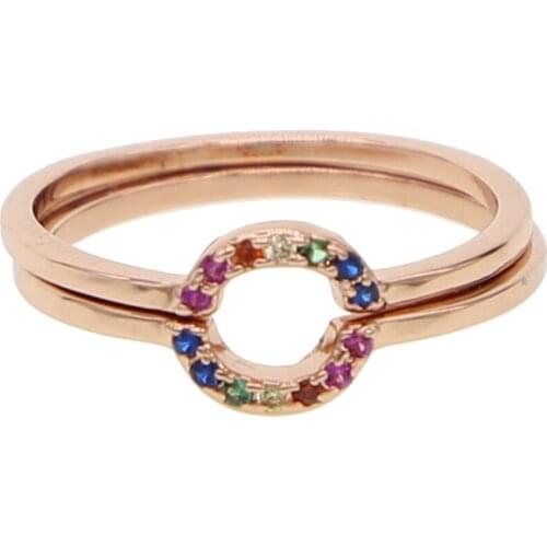 2019 latest cute stunning ring rose gold rainbow colorful cubic zirconia eternity bands elegance delicate cz ring for women