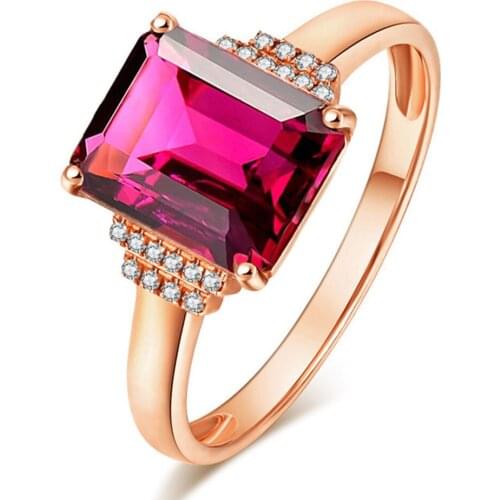 Square ruby gemstones diamonds Rings for women red crystal rose gold color jewelry bijoux party bague anillos mujer fashion new