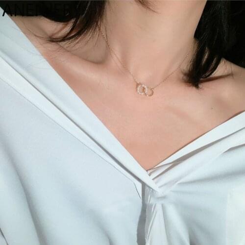 ANENJERY 925 Sterling Silver Geometric Pearl Circle Necklace for Women Simple Temperament Clavicle Chain Jewelry Wholesale