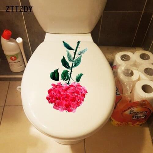 ZTTZDY 15*25.5CM Pink Hydrangea Home Decor Wall Decal Creative Bathroom Toilet Sticker T2-0685
