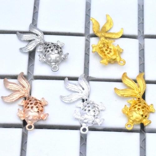 10pcs/lot 33x18mm 4 Colors Plated Copper Material Hollow Goldfish Charms Pendant DIY Handmade Jewelry Accessories