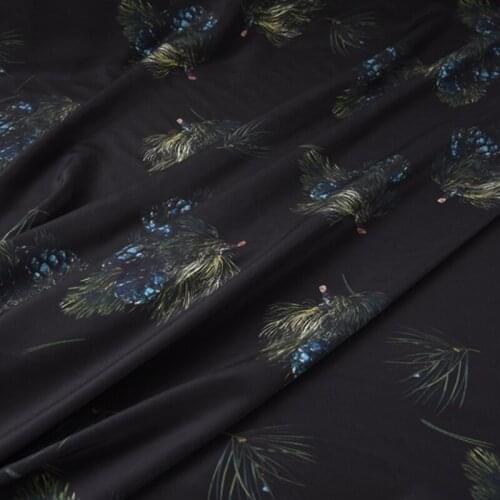 140CM Wide 16MM Print Black Pink Silk Crepe de Chine Fabric for Dress Shirt Clothes Cheongsam H696