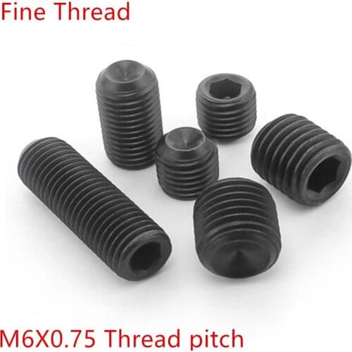 20pcs/Lot m6 DIN916 fine thread M6 x 0.75 thread pitch alloy steel Cup Point Grub Hex Socket Set Screws