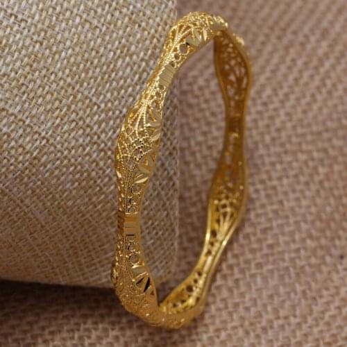 24K African High Quality Gold Color Bangles For Women Girl Big Size Arab Dubai Wedding MOM/Girl friend Gifts