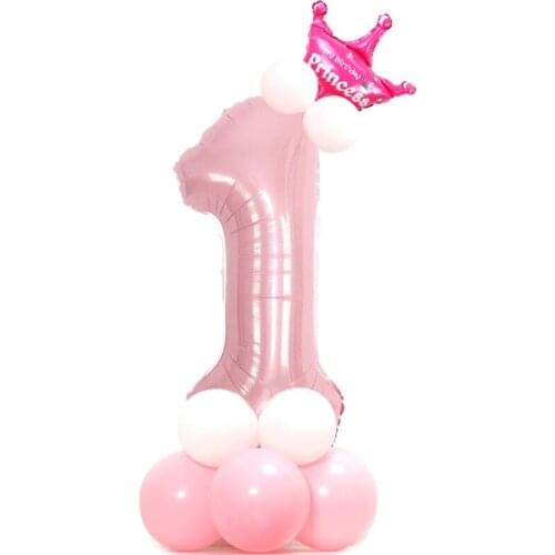 32inch light baby pink balloons Column pearl blue 1st anniversary shower happy birthday party decoration Princess crown globos