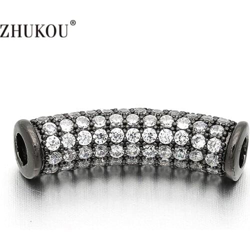 6*24mm Brass Cubic Zirconia Curved Tube Spacer Charms Beads DIY Jewelry Findings Accessories, Hole: 3mm, Model: VW2