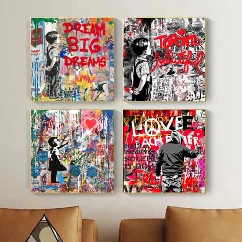 Abstract Banksy Art Love and Dream Canvas Painting Street Graffiti Art Posters and Prints Wall Art Picture for Living Room Decor