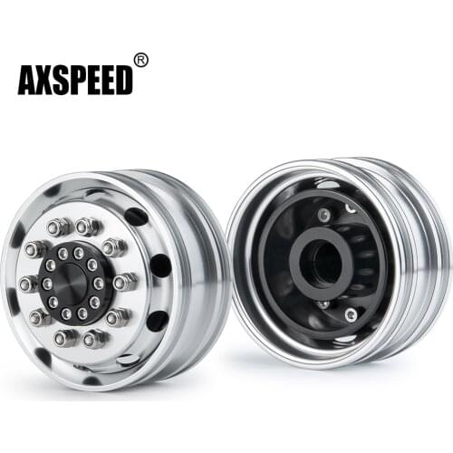 AXSPEED 1/2Pcs Silver Alloy Metal Beadlock Wheel Rims Hub for Tamiya 1:14 RC Tractor Truck Climbing Trailer Cargo Truck Car