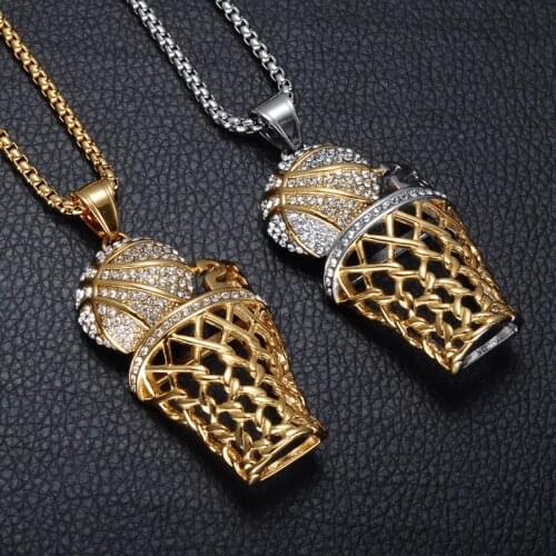 BC Gold/Silver Plated BBOY Bling Necklace Crystal basketball Pendant for Men Jewelry
